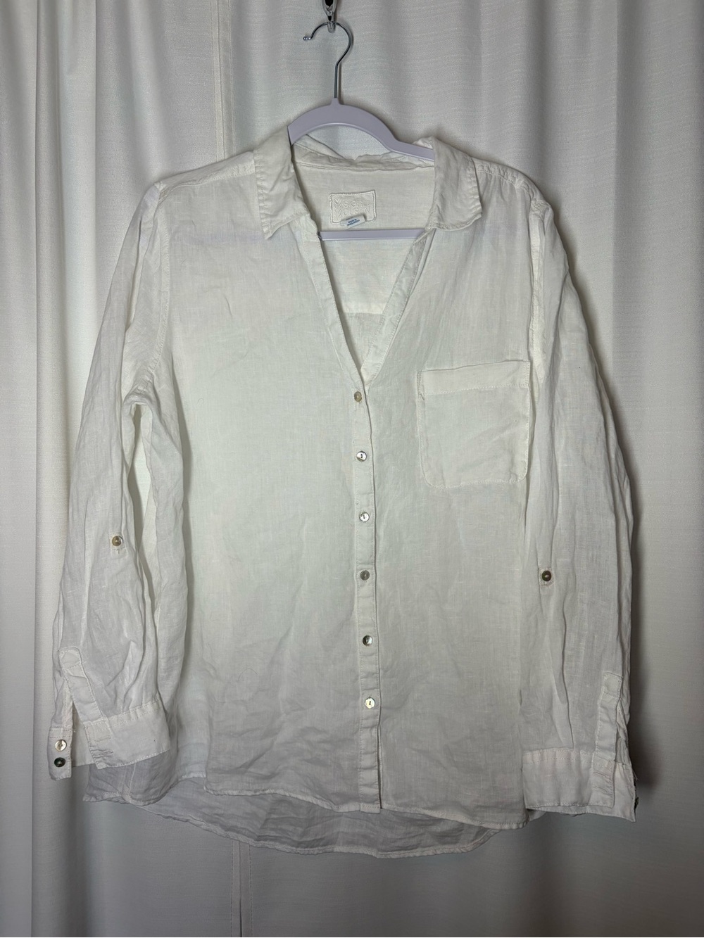Sigrid Olsen Button Up Blouse Top Linen White Coastal Beachy Preppy Summer XL - Picture 2 of 10
